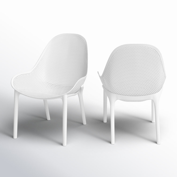White Armless Plastic Outdoor Lounge Chairs, Set of 2