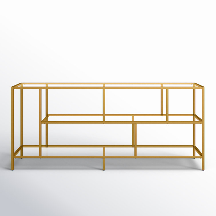 Winthrop 55" White Brass TV Stand with Tempered Glass Shelves