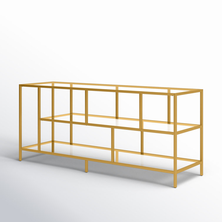 Winthrop 55" White Brass TV Stand with Tempered Glass Shelves