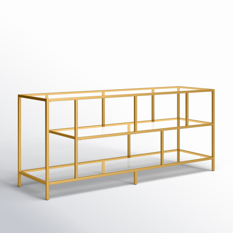 Winthrop 55" White Brass TV Stand with Tempered Glass Shelves
