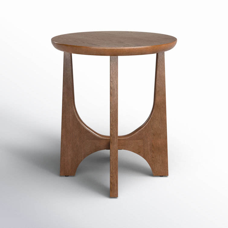 Medium Oak Round Solid and MDF Wood End Table
