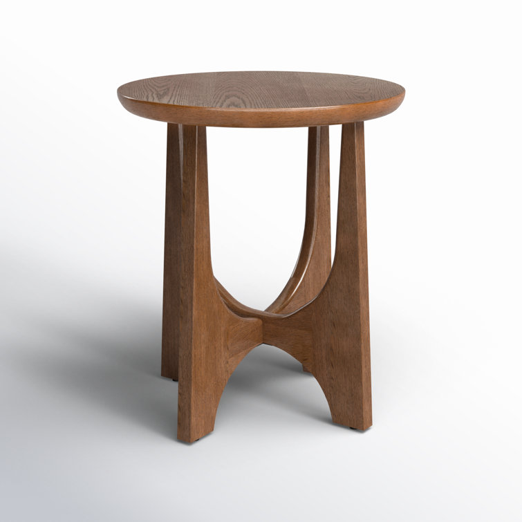 Medium Oak Round Solid and MDF Wood End Table