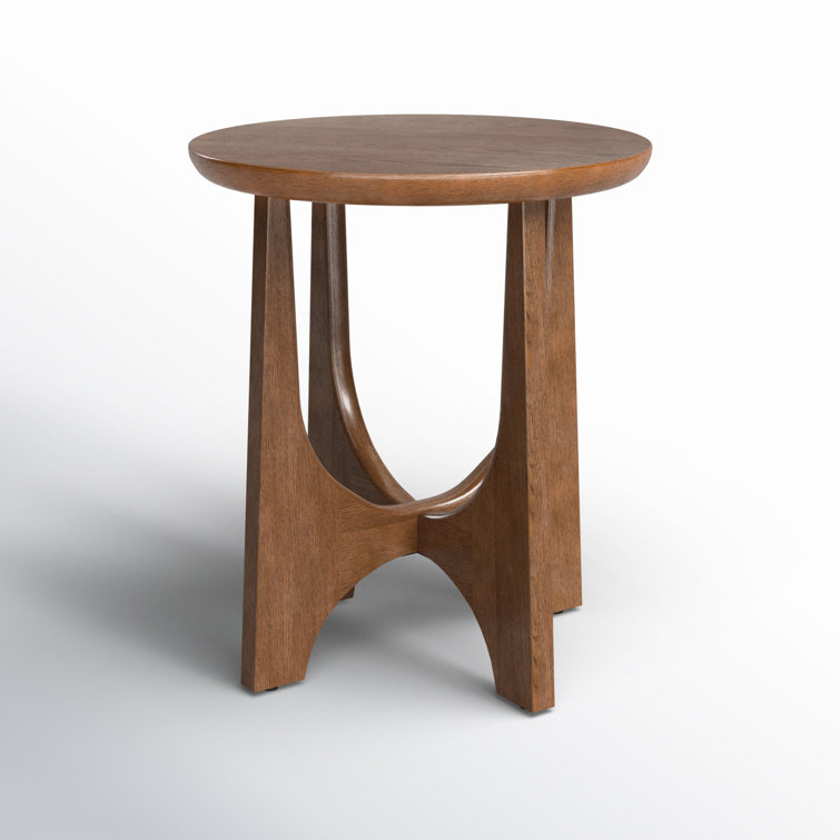 Medium Oak Round Solid and MDF Wood End Table