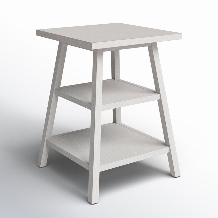 Cool White Transitional Square Wood End Table 18"