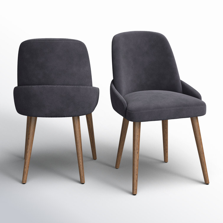 Onelia Dark Gray Suede and Beech Wood Dining Chairs, Set of 2