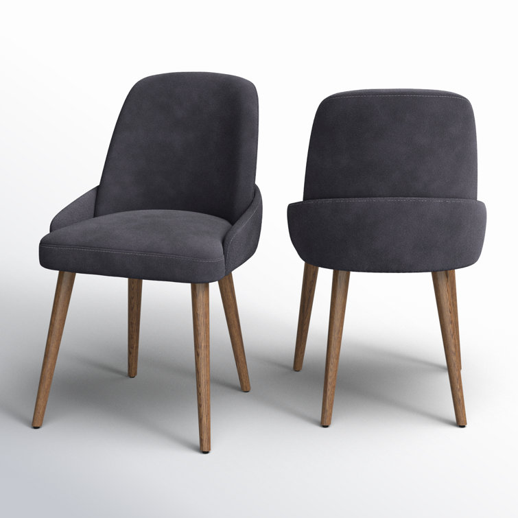 Onelia Dark Gray Suede and Beech Wood Dining Chairs, Set of 2