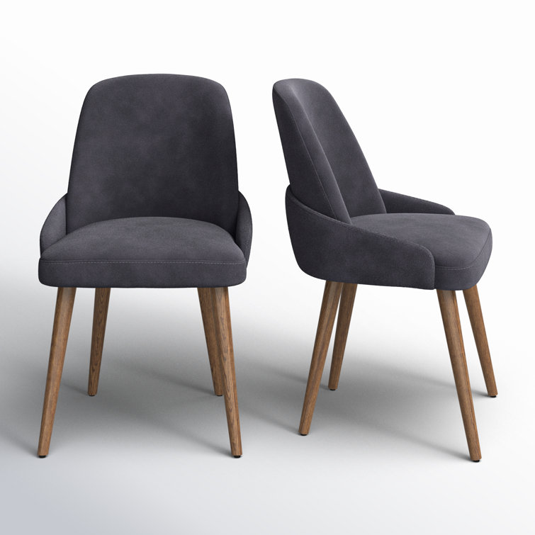 Onelia Dark Gray Suede and Beech Wood Dining Chairs, Set of 2