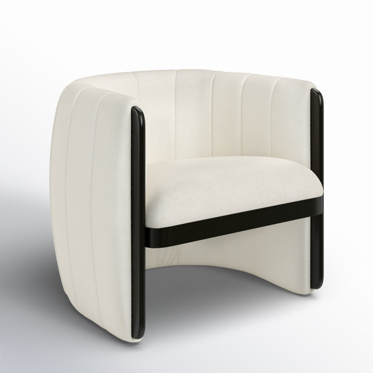 White Polyester Upholstered Armchair with Wood Frame
