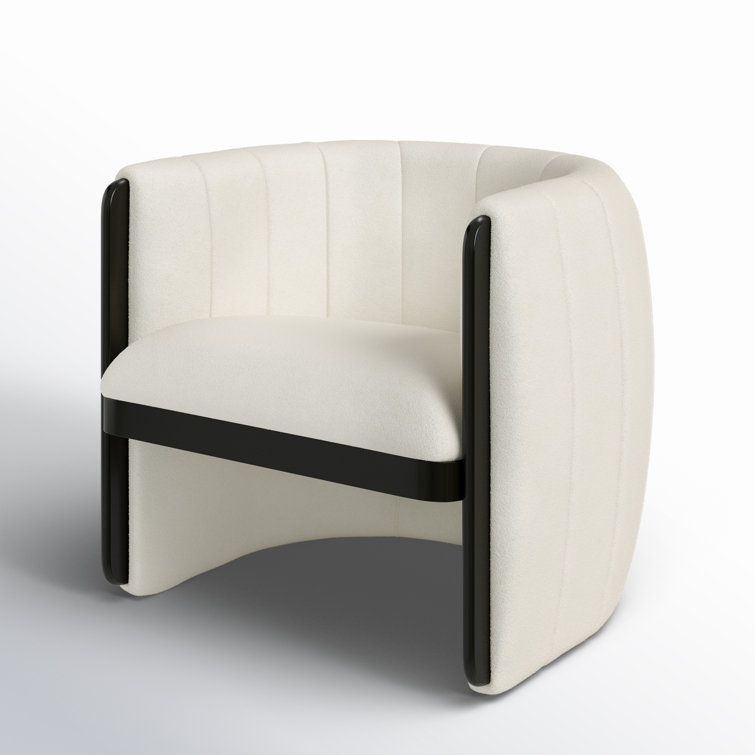 White Polyester Upholstered Armchair with Wood Frame