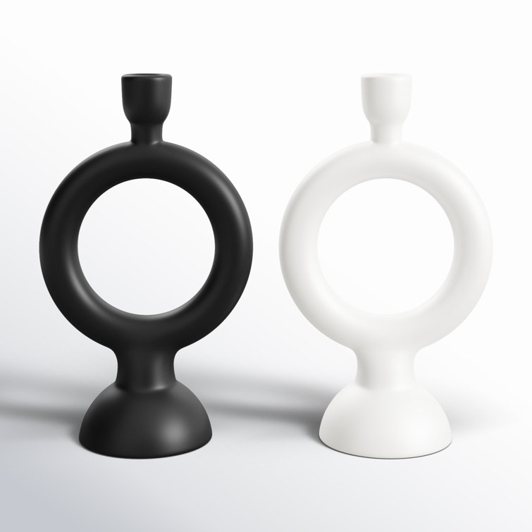 Modern Black and White Ceramic Circular Candlestick Set