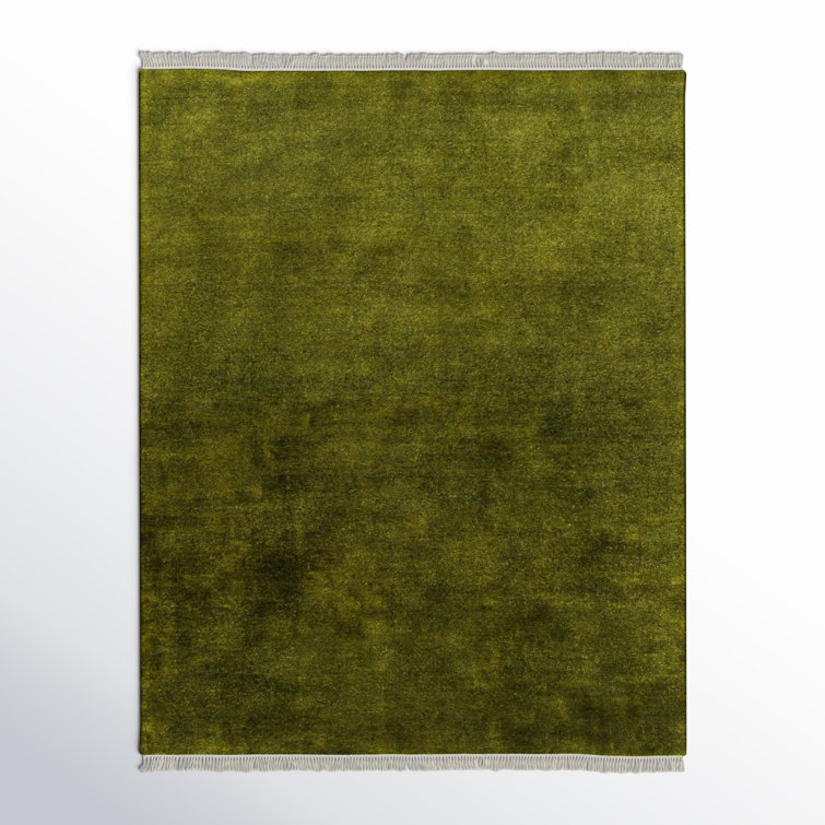 Handmade Dark Green Wool Rectangular 9' x 12' Rug