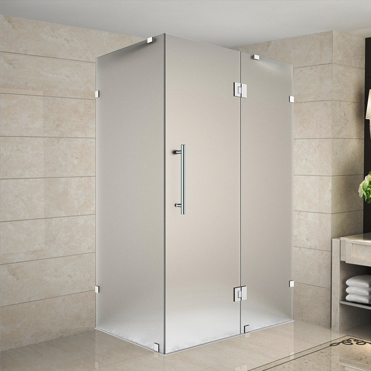 Avalux 72" Frameless Hinged Shower Enclosure with Frosted Glass and Chrome Hardware