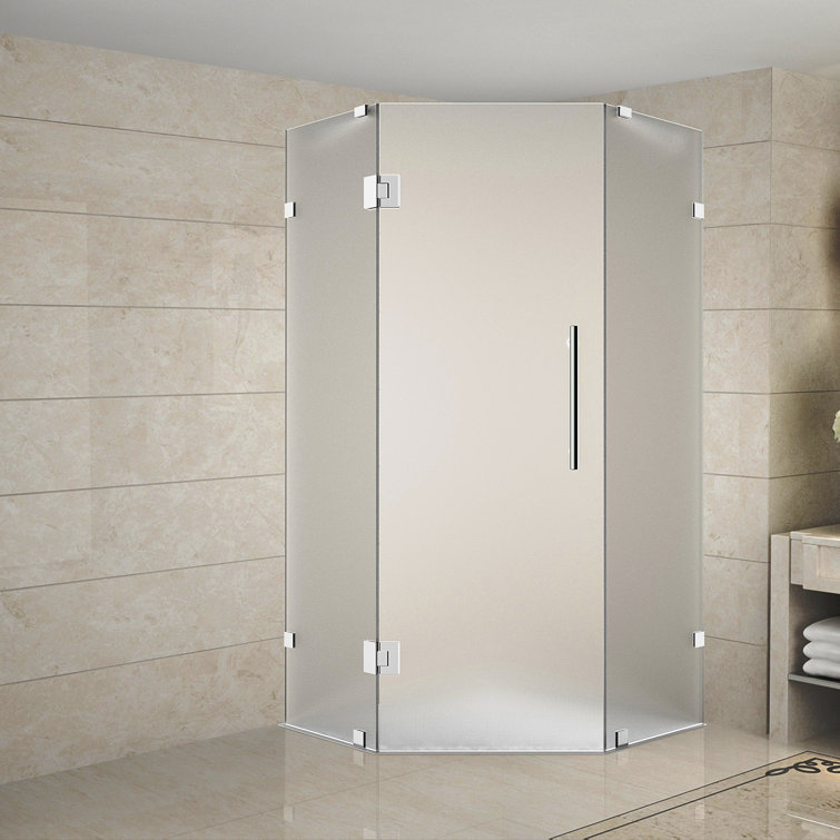 Neo-Angle Frameless Frosted Glass Shower Enclosure with Chrome Hardware