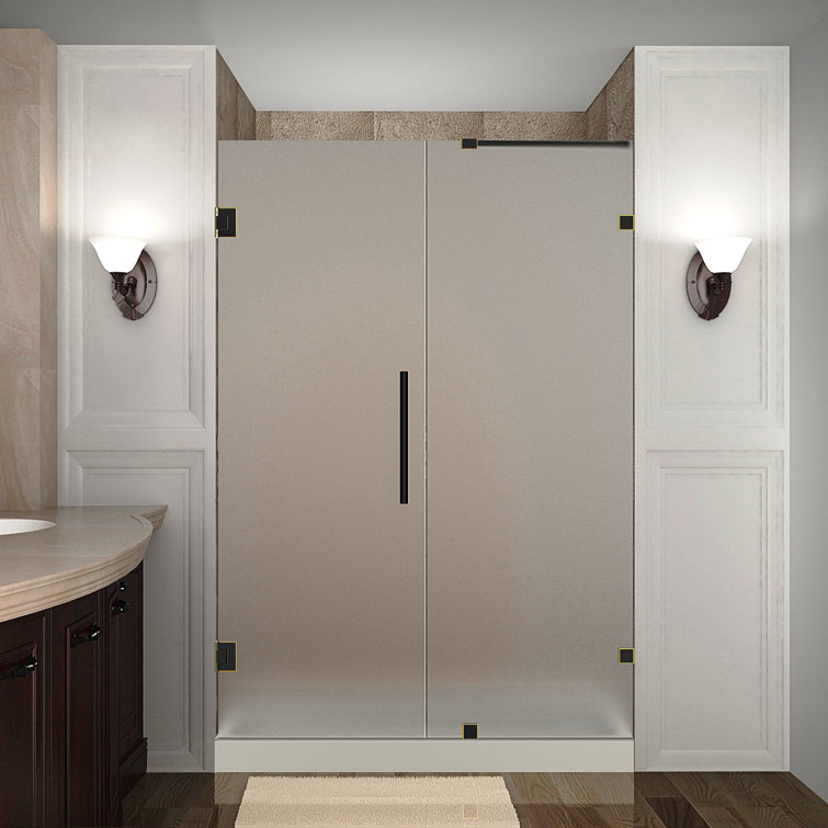 Nautis 64" Bronze Frameless Hinged Shower Door with Clear Tempered Glass