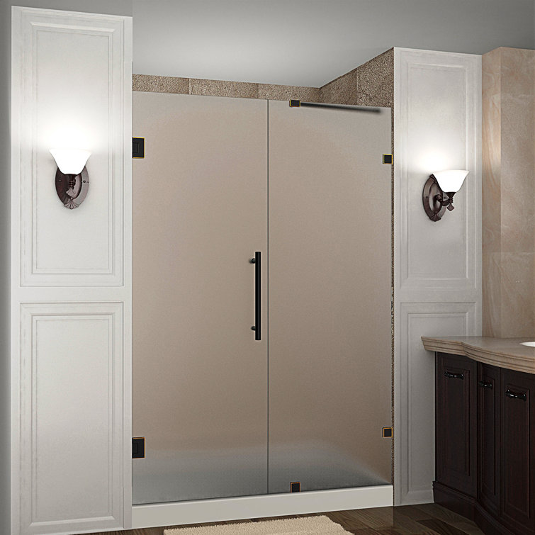Nautis 64" Bronze Frameless Hinged Shower Door with Clear Tempered Glass