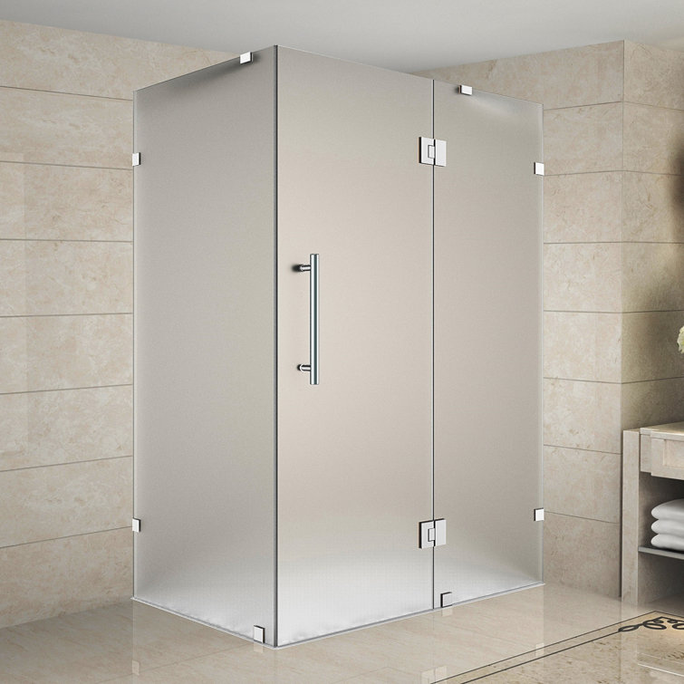 Avalux 72" Frosted Glass Frameless Hinged Shower Enclosure with Chrome Finish