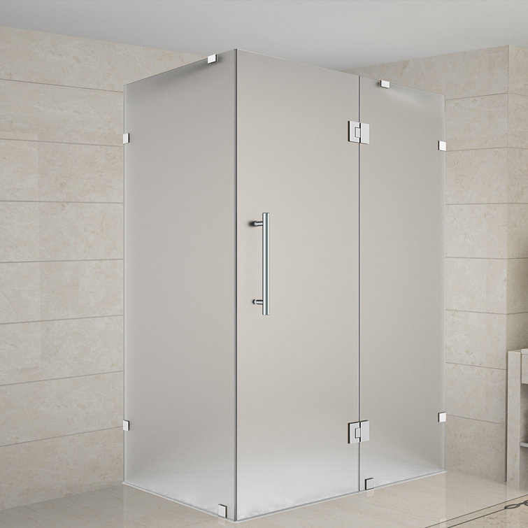 Avalux 33" Frosted Glass Frameless Stainless Steel Shower Enclosure
