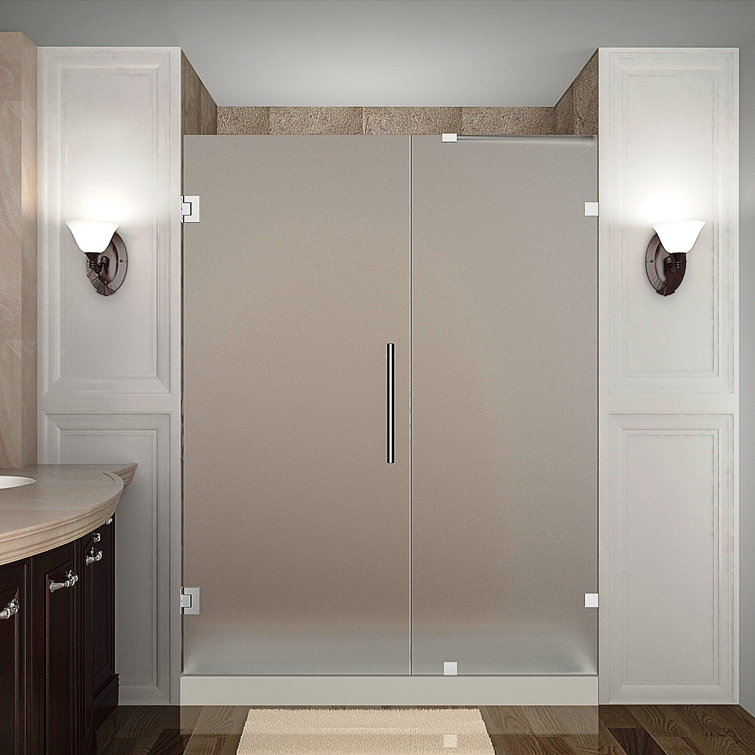 Nautis 62" x 72" Frameless Chrome Hinged Shower Door with Frosted Glass