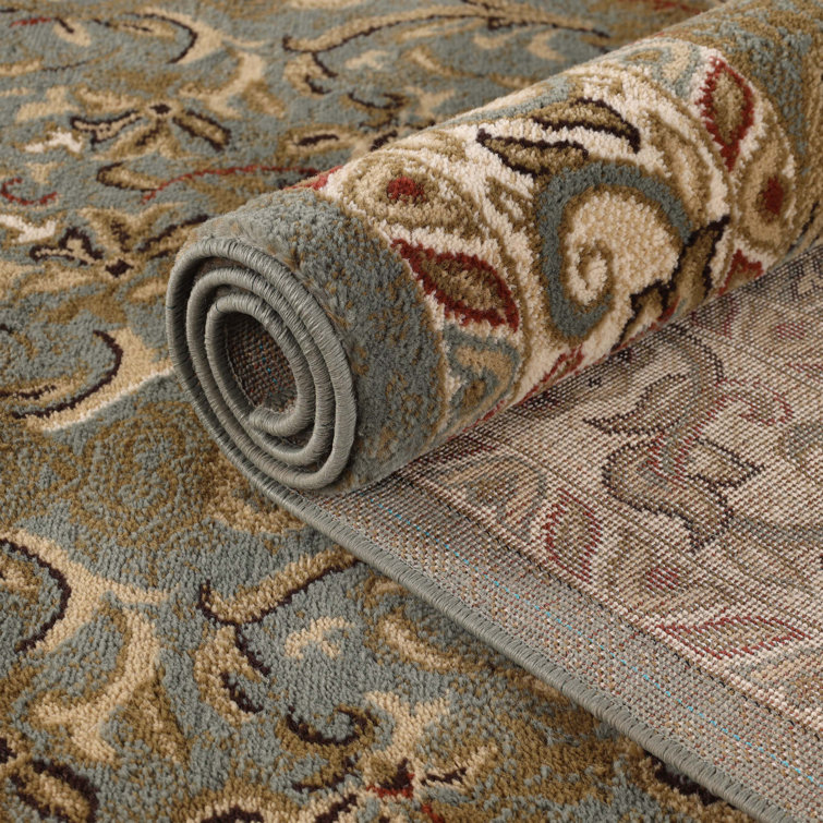 Ivory and Green Synthetic Traditional Floral 6' x 9' Area Rug