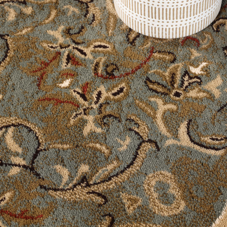 Ivory and Green Synthetic Traditional Floral 6' x 9' Area Rug