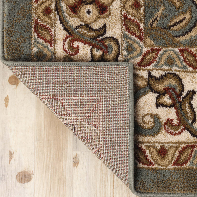 Ivory and Green Synthetic Traditional Floral 6' x 9' Area Rug