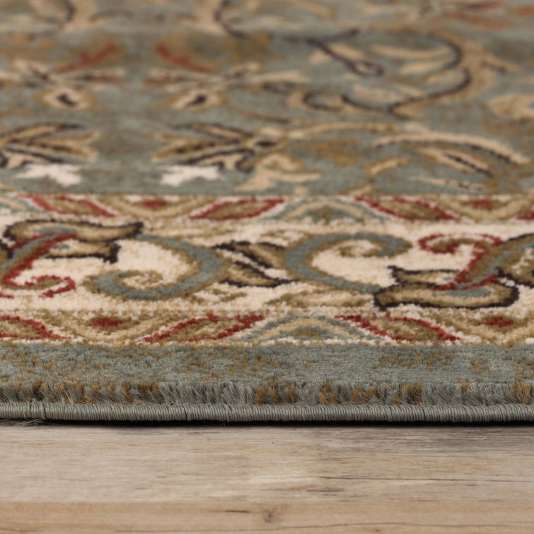 Ivory and Green Synthetic Traditional Floral 6' x 9' Area Rug