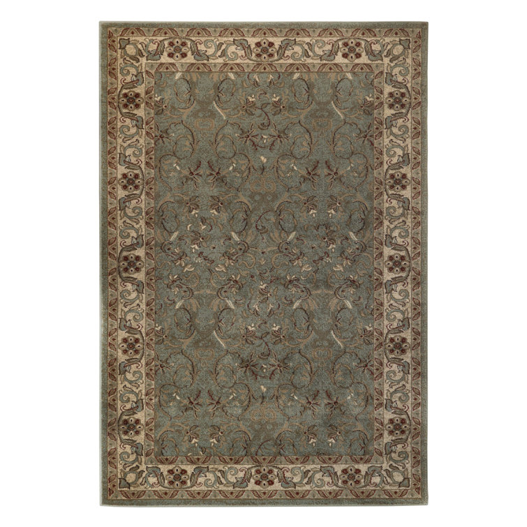 Ivory and Green Synthetic Traditional Floral 6' x 9' Area Rug