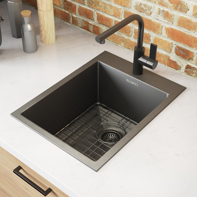 Gunmetal Black Stainless Steel Drop-In Topmount Bar Prep Sink