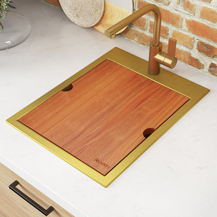 Ruvati 15'' Stainless Steel Workstation Sink with Sapele Wood Cutting Board