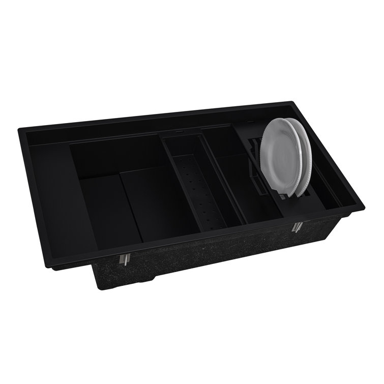 Black Granite Composite Drop-In Kitchen Sink with Drainboard