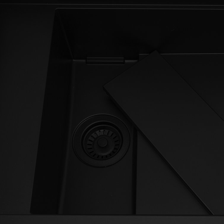 Black Granite Composite Drop-In Kitchen Sink with Drainboard
