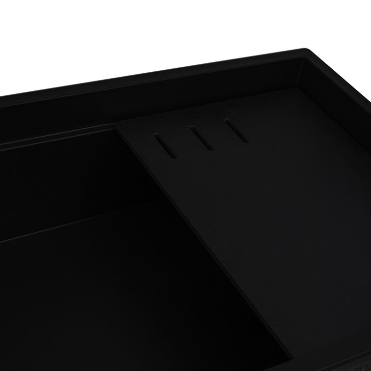 Black Granite Composite Drop-In Kitchen Sink with Drainboard