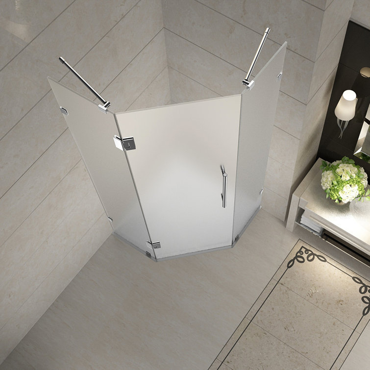 Neoscape 40" x 72" Stainless Steel Frameless Frosted Glass Shower Enclosure