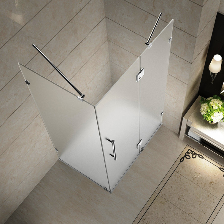Avalux Frosted Glass Frameless Hinged Shower Enclosure with Stainless Steel Hardware