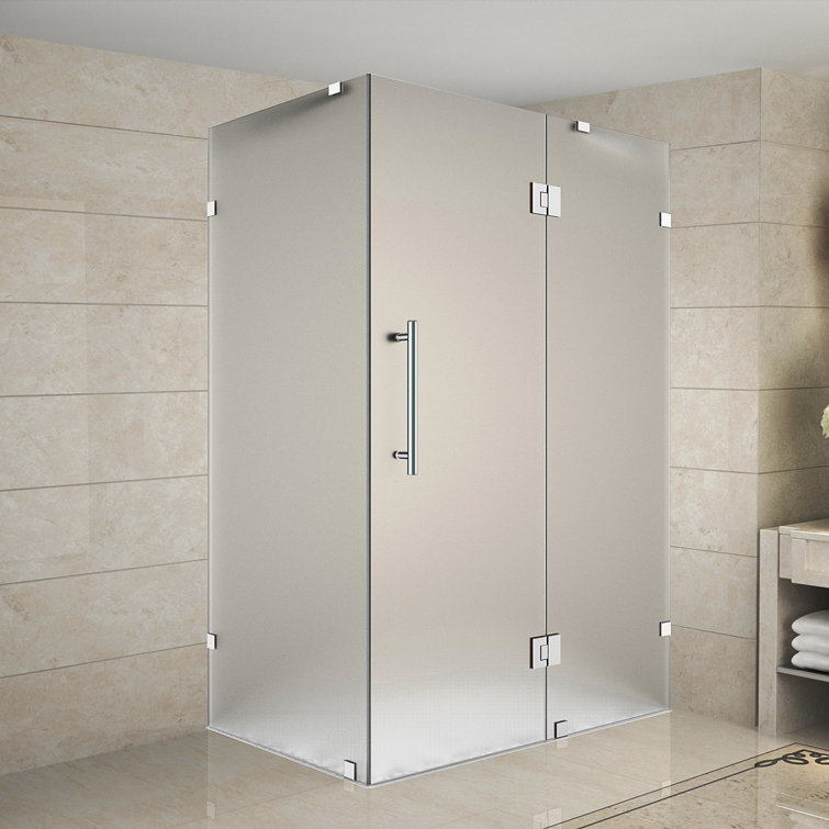 Avalux Frosted Glass Frameless Hinged Shower Enclosure with Stainless Steel Hardware