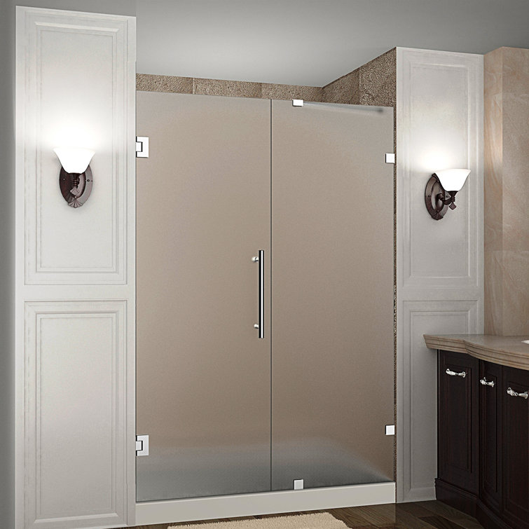 Nautis 42" Chrome Frameless Hinged Shower Door with Frosted Glass
