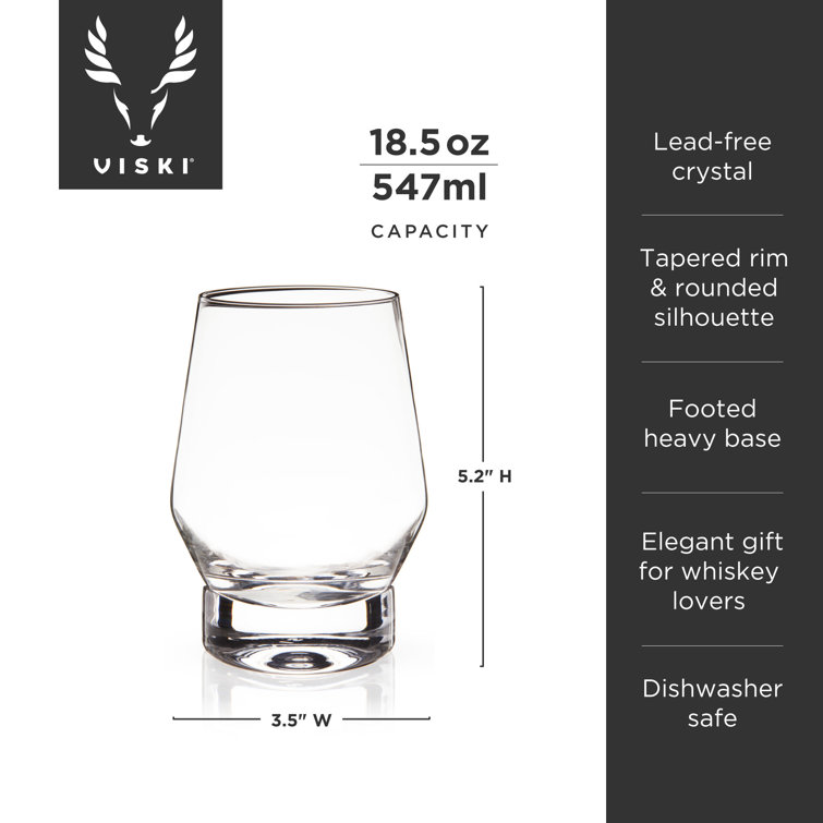 Viski 18.5 Oz Clear Crystal Whiskey Glasses with Heavy Base