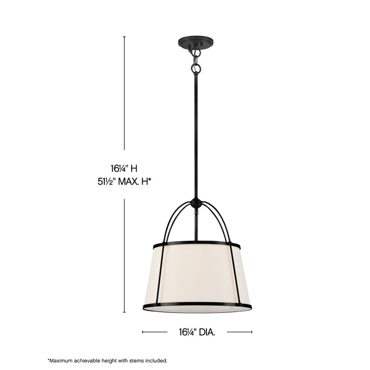 Black and Off-White Linen Drum Pendant Light with LED
