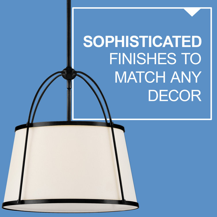 Black and Off-White Linen Drum Pendant Light with LED