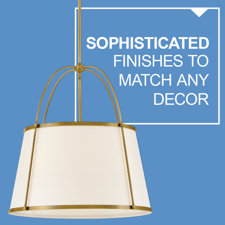 Lacquered Dark Brass Drum Chandelier with Off-White Linen Shade
