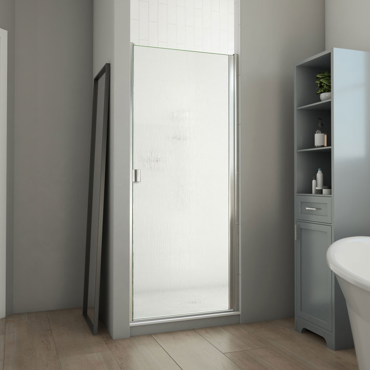 Brushed Nickel Semi-Frameless Swing Shower Door with Rain Glass