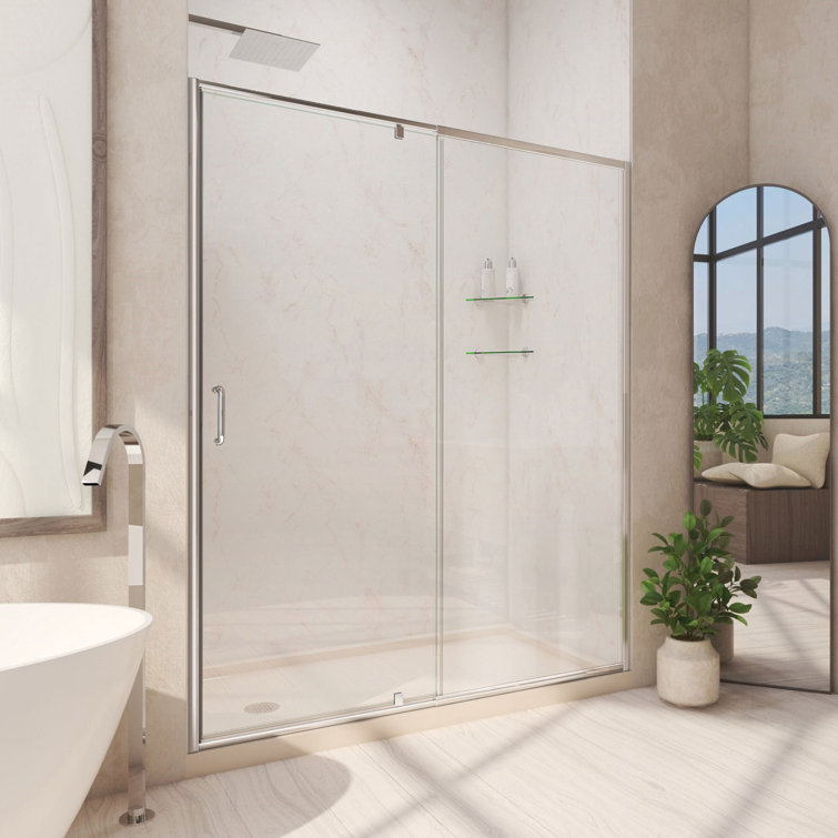 Flex 42" W x 34" D x 74.75" H Semi-Frameless Clear Glass Pivot Shower Kit