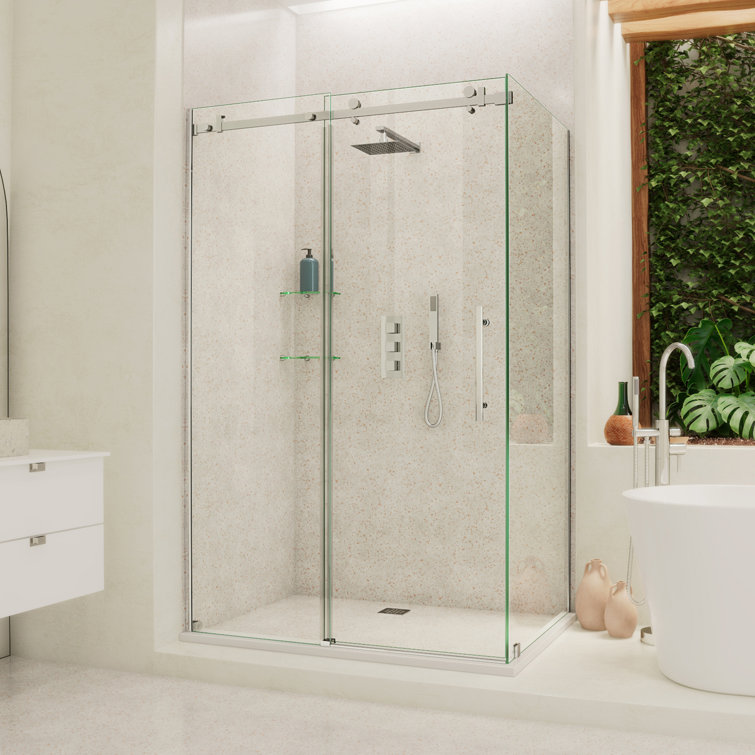 Enigma Air 60" Polished Stainless Steel Frameless Sliding Shower Enclosure
