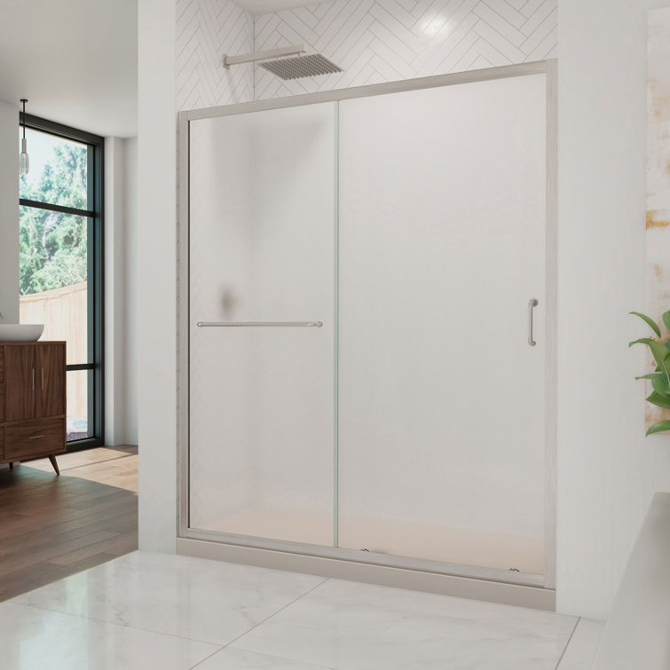 Infinity-Z 60" Frosted Glass Sliding Shower Kit with Brushed Nickel Finish