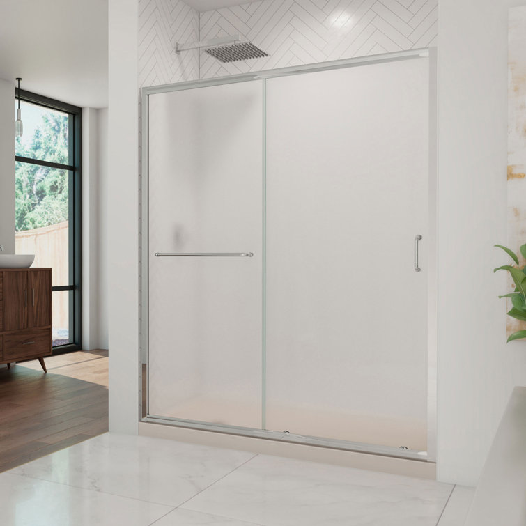 Infinity-Z 60" x 30" Frosted Glass Sliding Shower Kit with Brushed Nickel Hardware