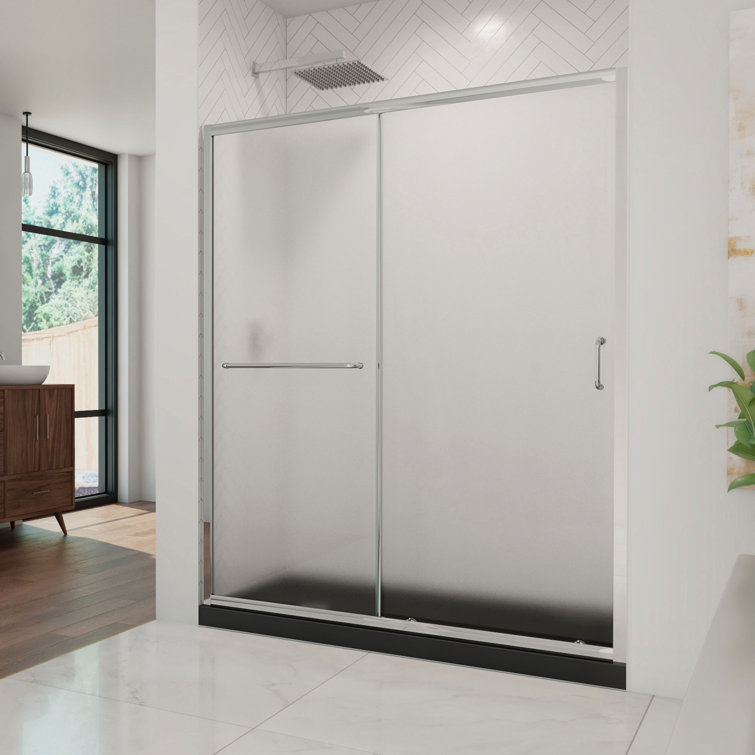 Infinity-Z 60" x 30" Frosted Glass Sliding Shower Kit with Brushed Nickel Finish