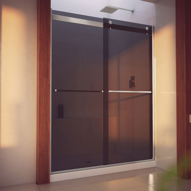 Smoke Gray Frameless Glass Bypass Shower Door with Chrome Finish