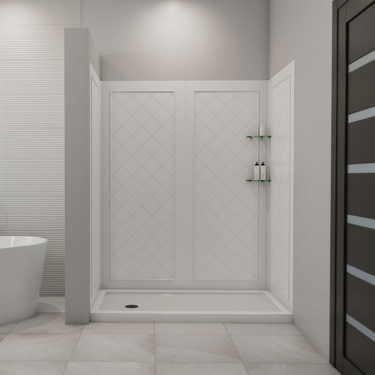 White Acrylic Alcove Shower Kit with Left Drain