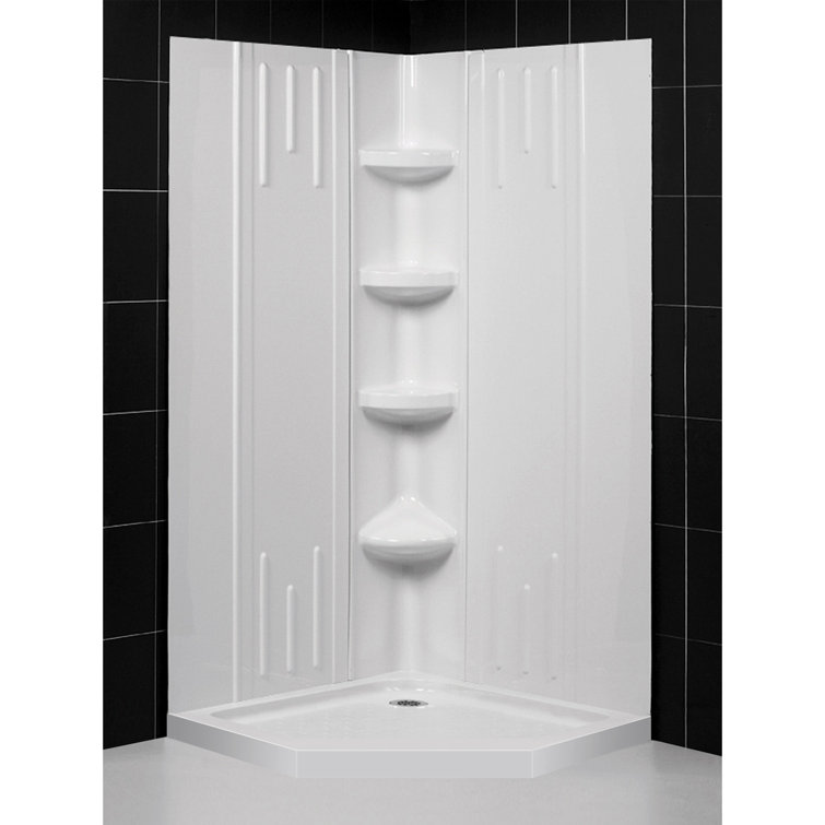 White Acrylic Corner Neo-Angle Shower Kit with Shelves