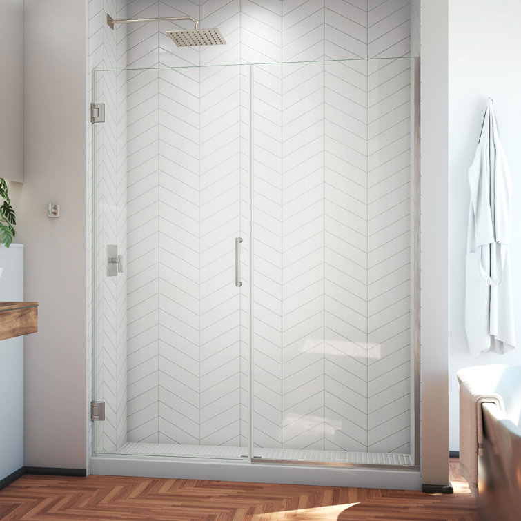 Unidoor Plus 61" Frameless Clear Glass Hinged Shower Door